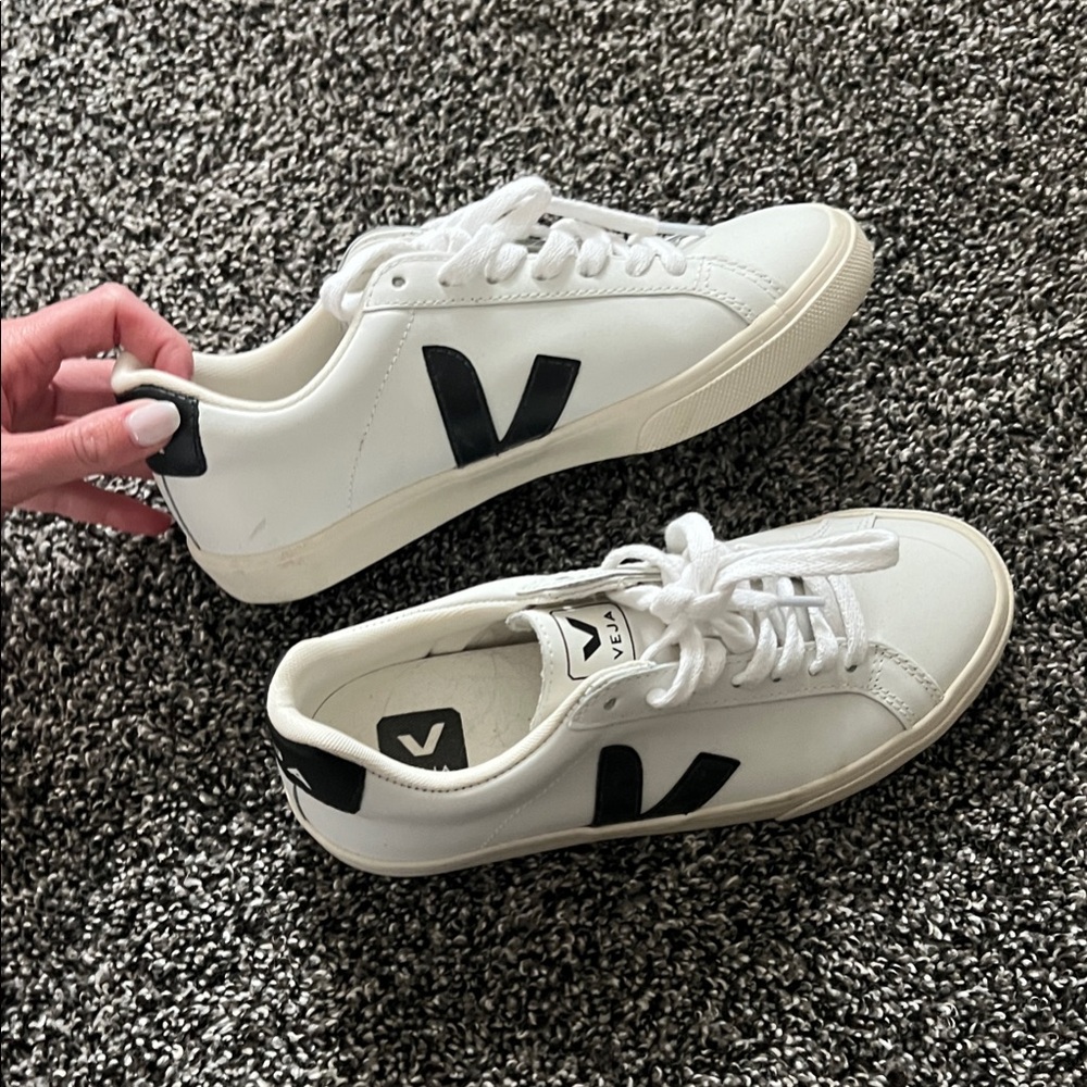 Veja White Sneakers with Black Detailing